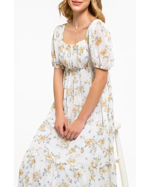 AUGUST SKY White Balloon Sleeve Midi Dress