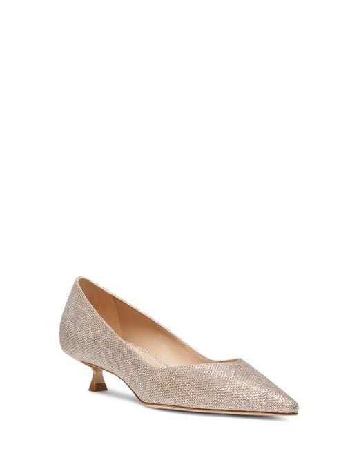 Stuart Weitzman White Eva Kitten Heel Pointed Toe Pump