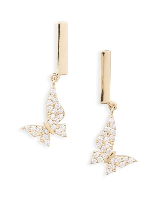 Lana Jewelry White 14K Pavé Diamond Butterfly Drop Earrings