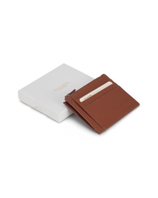 CHAMPS Brown Zip Leather Card Case for men
