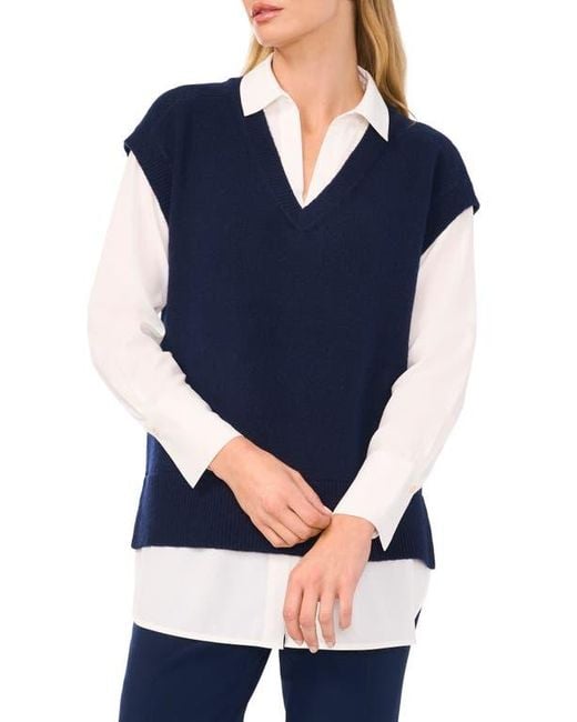Halogen® Blue Layered Look Sweater Vest