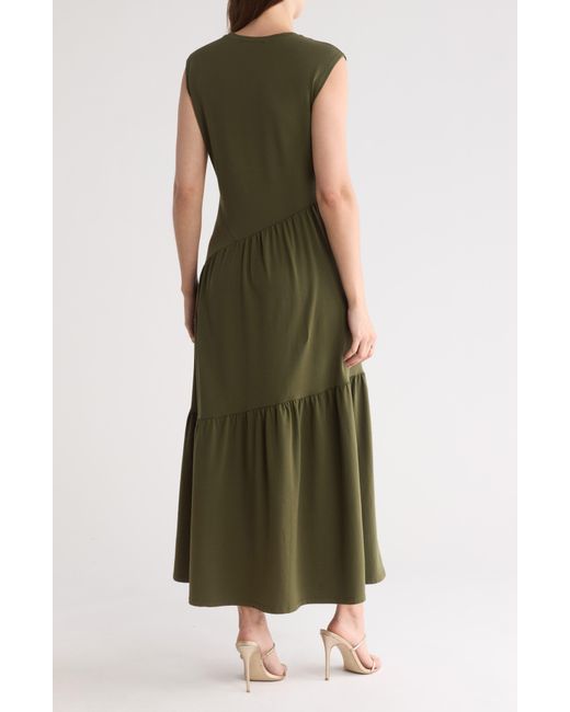 DKNY Green Tiered Stretch Cotton Maxi Dress