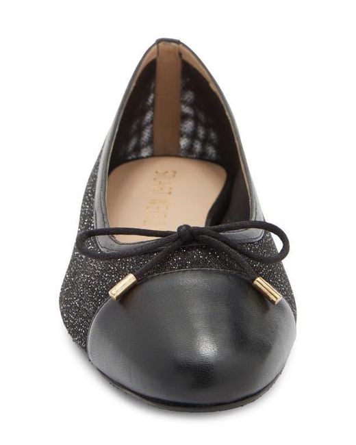 Stuart Weitzman Black Sleek Cap Toe Bow Flat