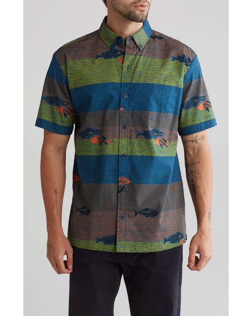 Kahala Green Flowy By Short Sleeve Cotton Button-up Shirt for men
