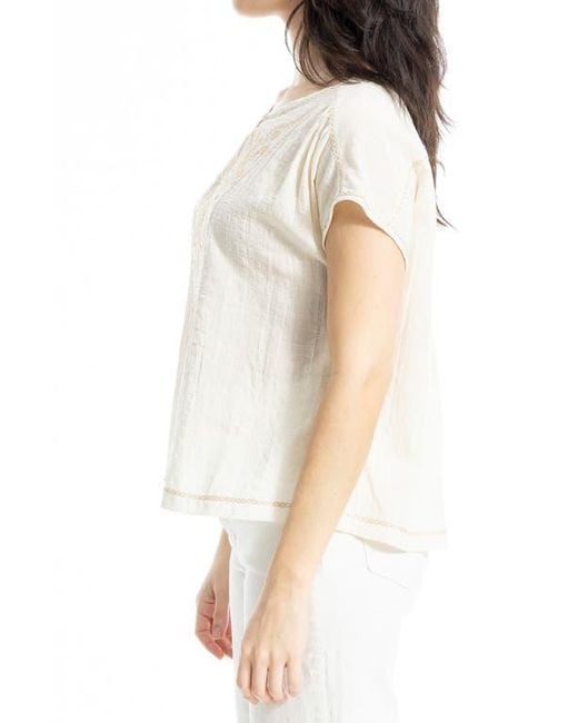 Max Studio White Embroidered Short Sleeve Cotton Blend Top