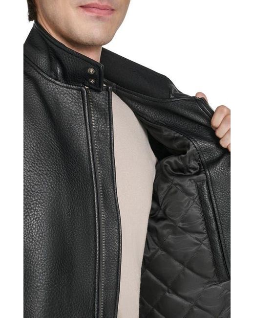 Cole Haan Black Faux Leather Bomber Jacket for men
