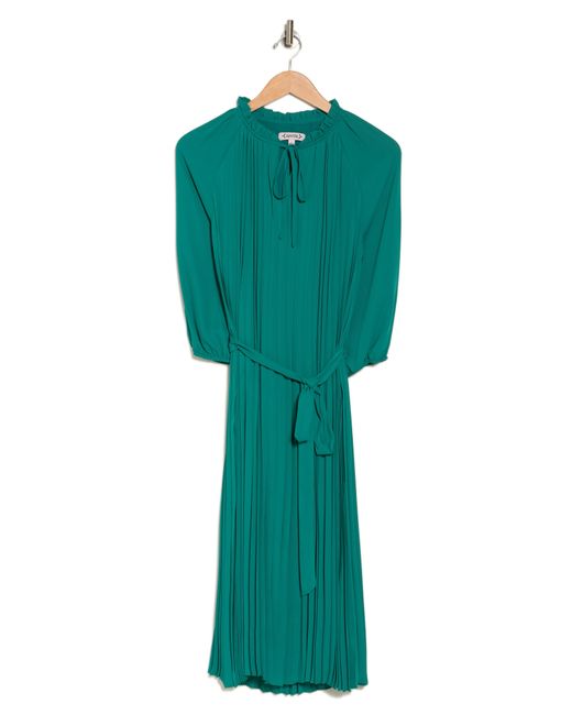 Nanette Lepore Green Pleated Tie Waist Midi Dress