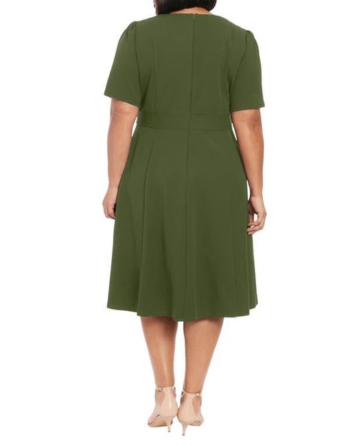 London Times Green Short Sleeve Fit & Flare Midi Dress