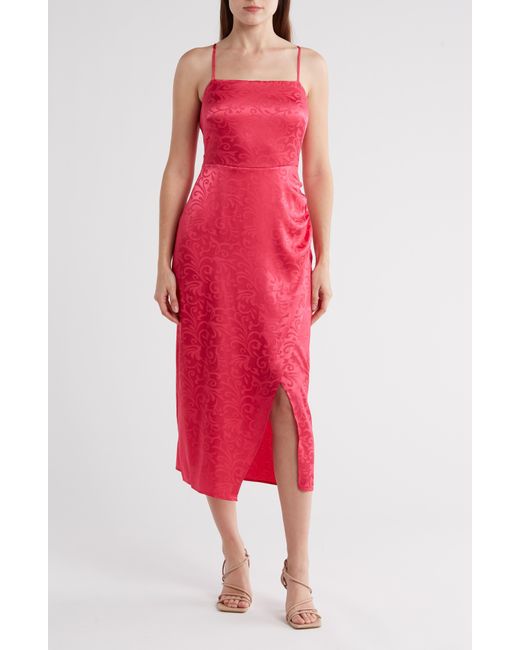 Connected Apparel Red Wrap Style Jacquard Dress