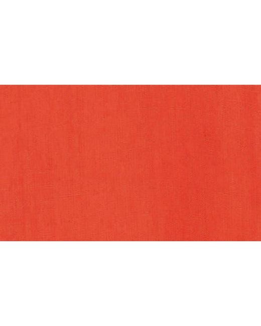 Theory Red Boxy Short Sleeve Linen Button-Down Shirt