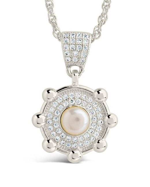 Sterling Forever White Etta Cubic Zirconia & Faux Pearl Pendant Necklace
