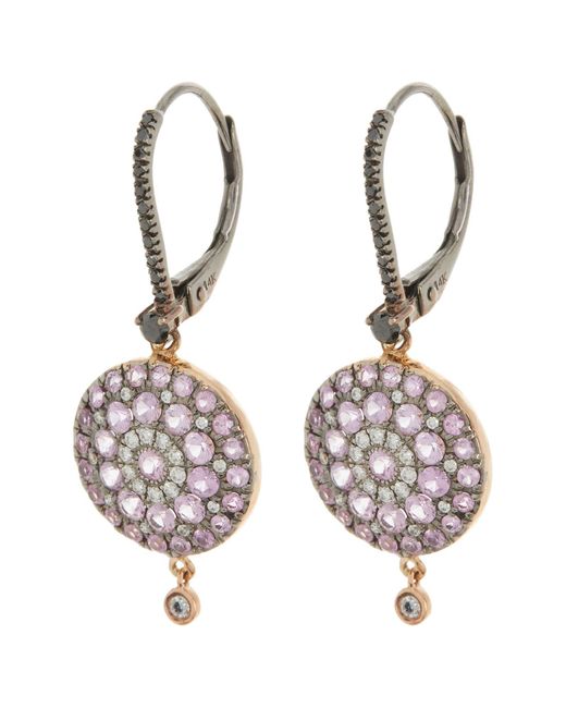 Meira T White Diamond & Pink Sapphire Medallion Drop Earrings