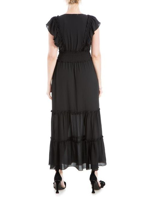 Max Studio Black Pebble Crepe Flutter Sleeve Maxi Dress