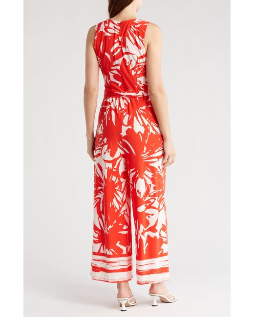 Eliza J Red Abstract Floral Wide Leg Jumpsuit