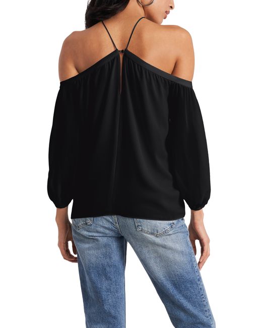1.STATE Black Off The Shoulder Sheer Chiffon Blouse
