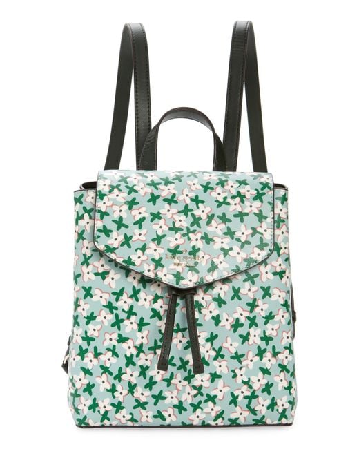Kate Spade Green Medium Flower Print Leather Flap Backpack