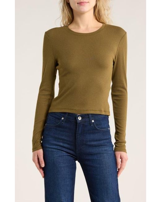 Rag & Bone Green Essie Long Sleeve Ribbed Crop T-Shirt