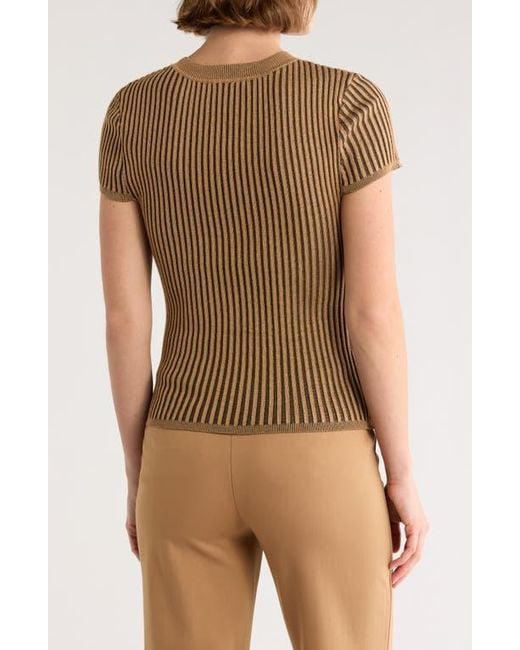 DKNY Brown Short Sleeve Rib Knit Sweater