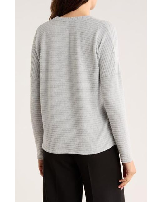 Tahari Gray Long Sleeve Drop Shoulder Crewneck Top