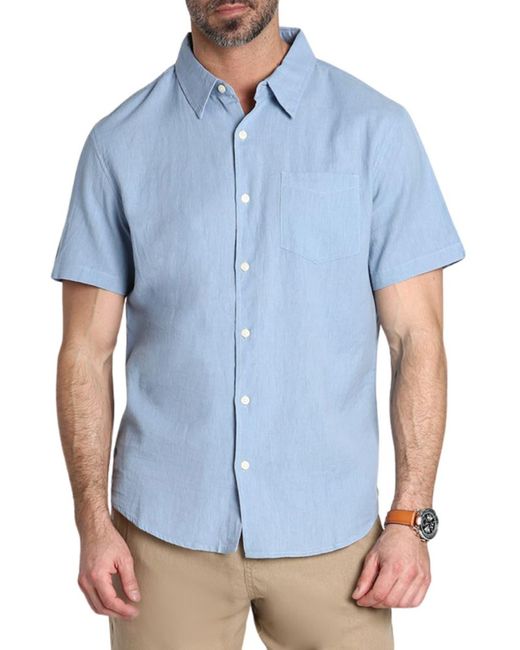 Jachs New York Blue Linen & Cotton Blend Short Sleeve Button-up Shirt for men