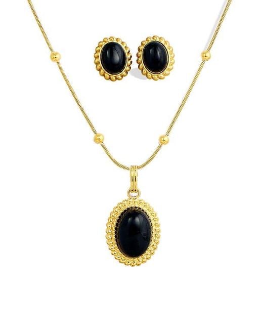 SAVVY CIE JEWELS Metallic Boxed Onyx Stud Earrings & Pendant Necklace Set