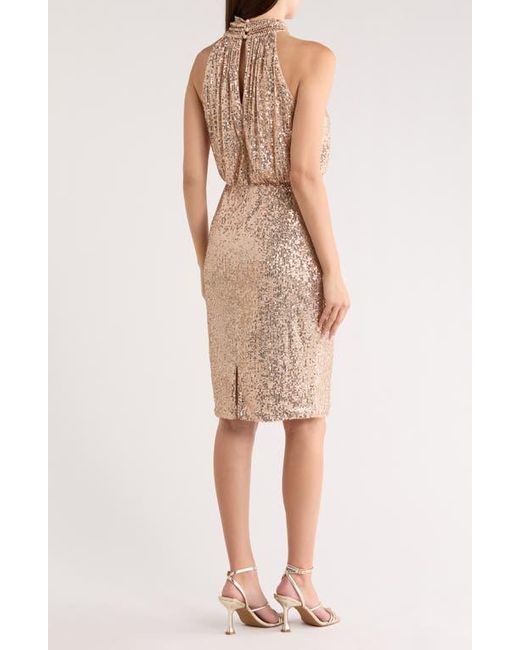 sachin and babi light blue dress Eliza J Mock Neck Sleeveless Sequin Cocktail Dress in Natural