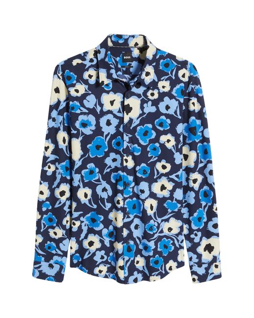 Boss Blue Roan Kent Slim Fit Floral Button-up Shirt for men