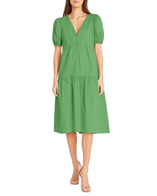 DONNA MORGAN FOR MAGGY Green Solid Cotton Midi Dress