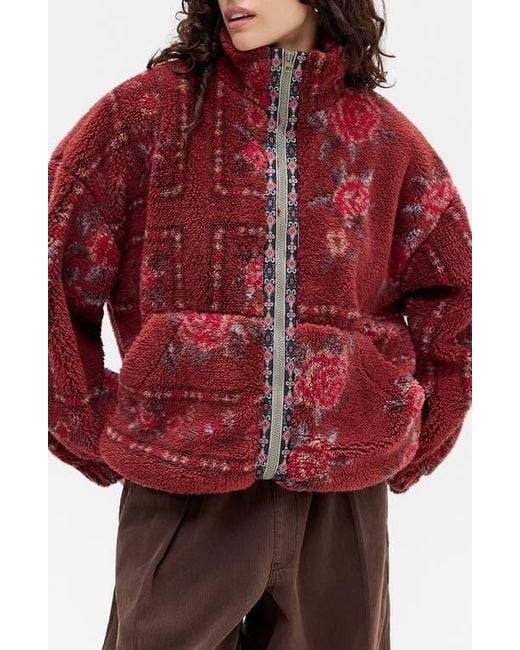 BDG Red Print Fleece Jacket