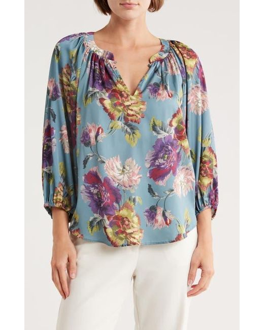 Tahari Blue Floral Balloon Sleeve Top