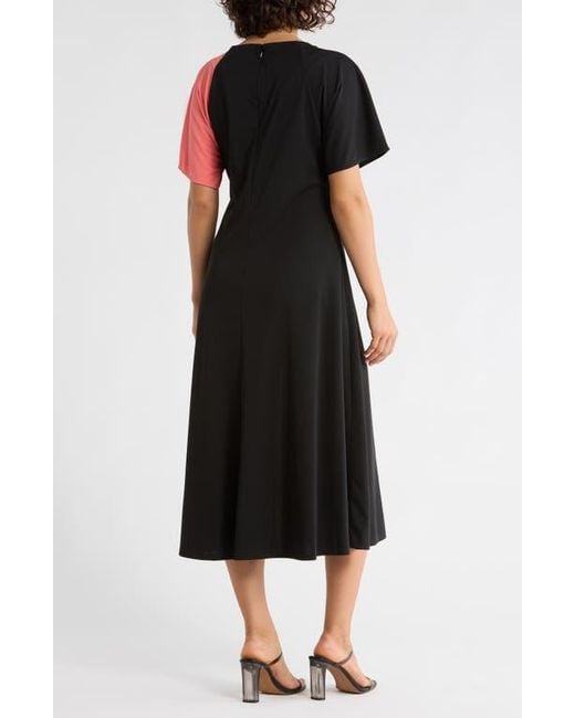 DKNY Multicolor Colorblock Short Sleeve Midi Dress