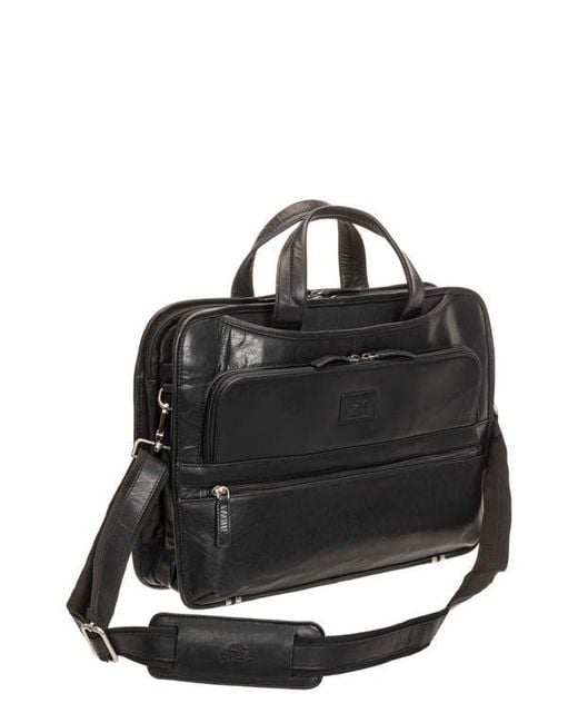 Mancini Black Triple Compartment Leather Briefcase for men