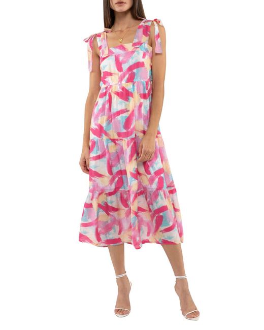 Blu Pepper Pink Tie Strap Tiered Midi Dress