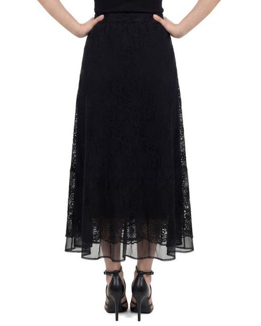 Love By Design Millie Mesh & Lace Midi Skirt in Black | Lyst