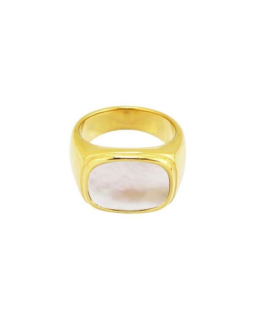 Rebel Metallic Square Mother-Of-Pearl Signet Ring