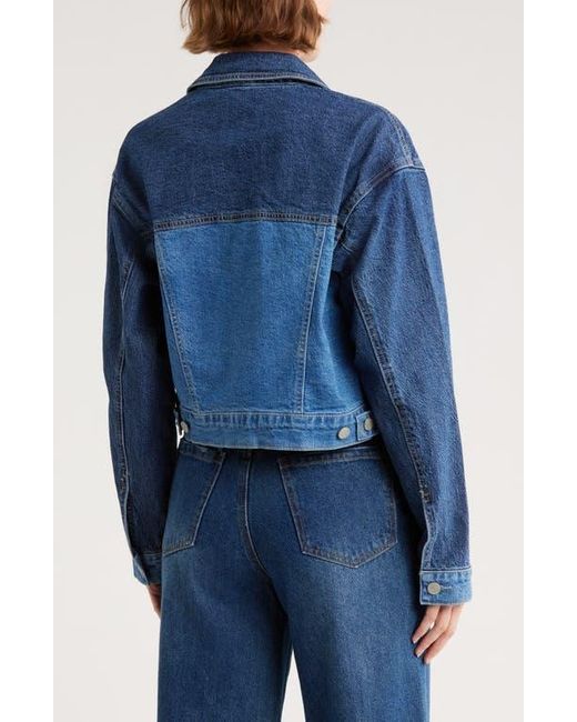 Habitual Blue Colorblock Crop Trucker Jacket