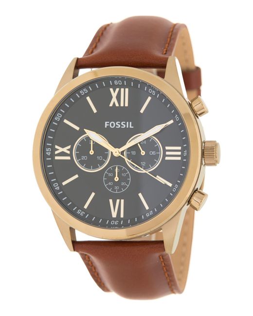 Fossil Gray Flynn Chronograph Leather Strap Watch for men