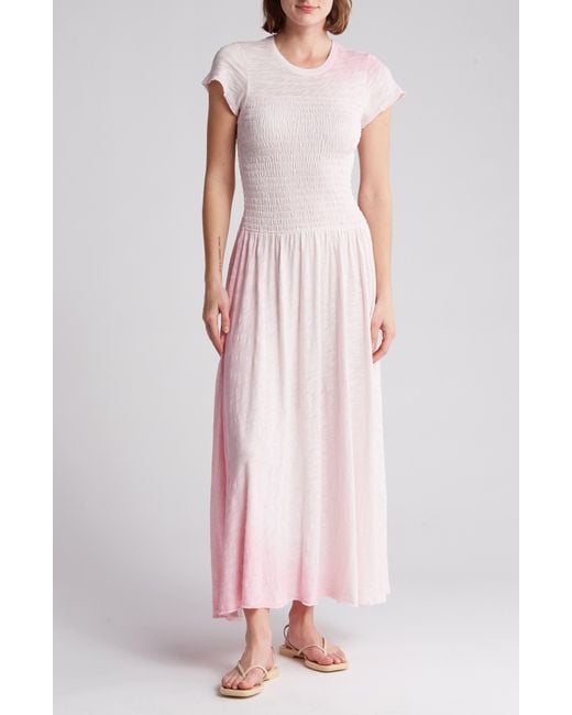 ATM Pink Ombré Smocked Cotton Maxi Dress