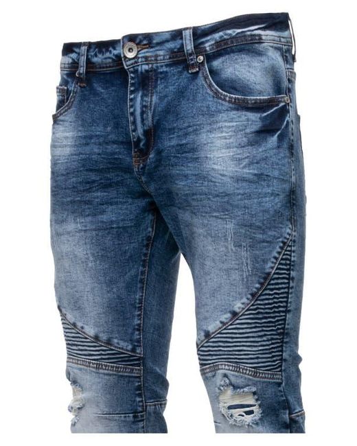 Xray Jeans Blue Raw X Distressed Moto Slim Jeans for men