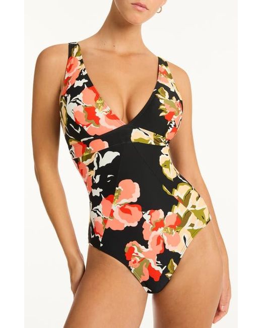 Sea Level Black Juniper Panel Line One-Piece Swimsuit