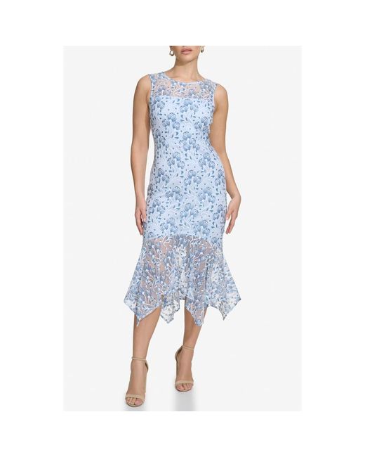 Kensie Floral Lace Handkerchief Hem Dress in Blue Lyst