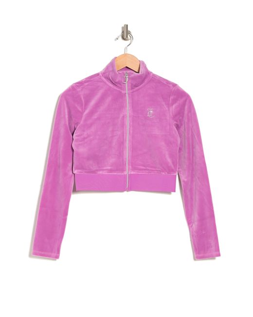 Juicy Couture Pink Zip Front Stretch Velvet Crop Jacket In Lollipop At Nordstrom Rack