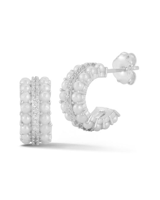 Glaze Jewelry White Genuine Cultured Pearl & Cubic Zirconia Hoop Earrings