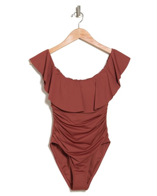 La Blanca Ruffle Onepiece Swimsuit In Cinnamon At Nordstrom Rack in