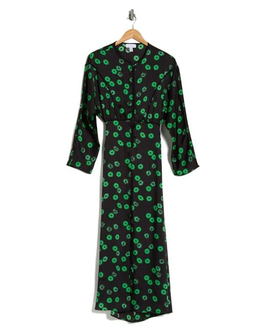 TOPSHOP Green Floral Long Sleeve Cutout Midi Dress