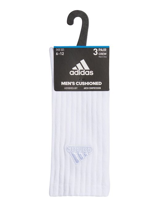Adidas White 3-pack Aeroready Classic Cushioned Crew Socks for men