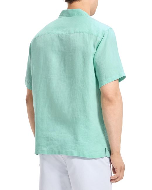 Theory Green Noll Short Sleeve Linen Button-up Camp Shirt for men