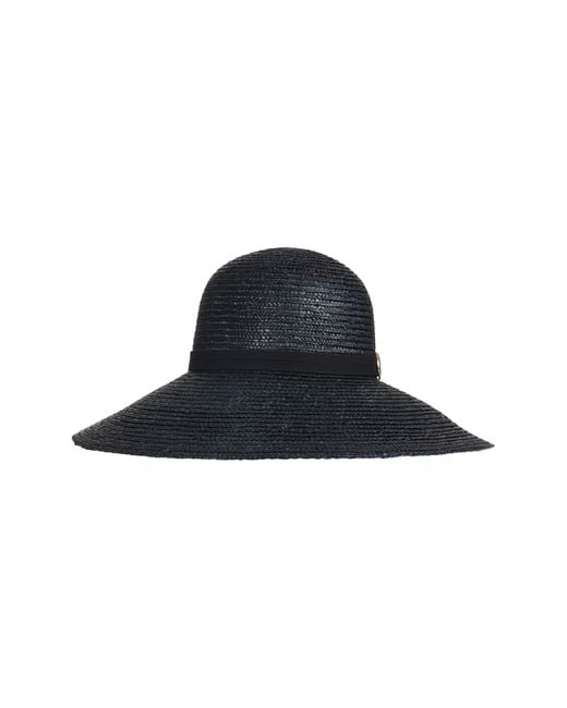 Bruno Magli Black Wide Brim Suede Band Straw Sun Hat