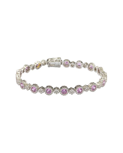 Suzy Levian Pink Sterling Silver Sapphire Filigree Diamond Accent Bracelet