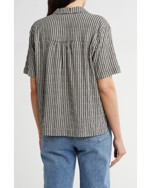 Melrose and Market Gray Crinkle Plaid Camp Shirt